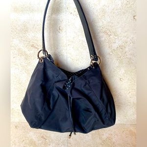 KATE SPADE Maddie Drawstring Nylon Snakeskin Handle Shoulder Tote Handbag.